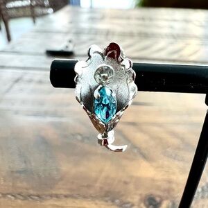 Bond Boyd Vintage 60’s Calla Lily Sterling Screw Back Aquamarine Crystal Earring